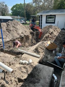 CDS Plumbing Services laying out the sewer line for a new Septic Tank Installation. 